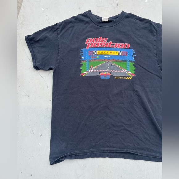 Men's Pole Position T-Shirt Black Spell-Out L Video Game Racing Atari 80s Retro - Picture 5 of 11